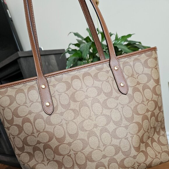 Coach Zippered Tote Bag in Signature Print - Picture 2 of 16